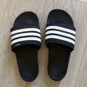 Adidas Black Slides with White Stripes